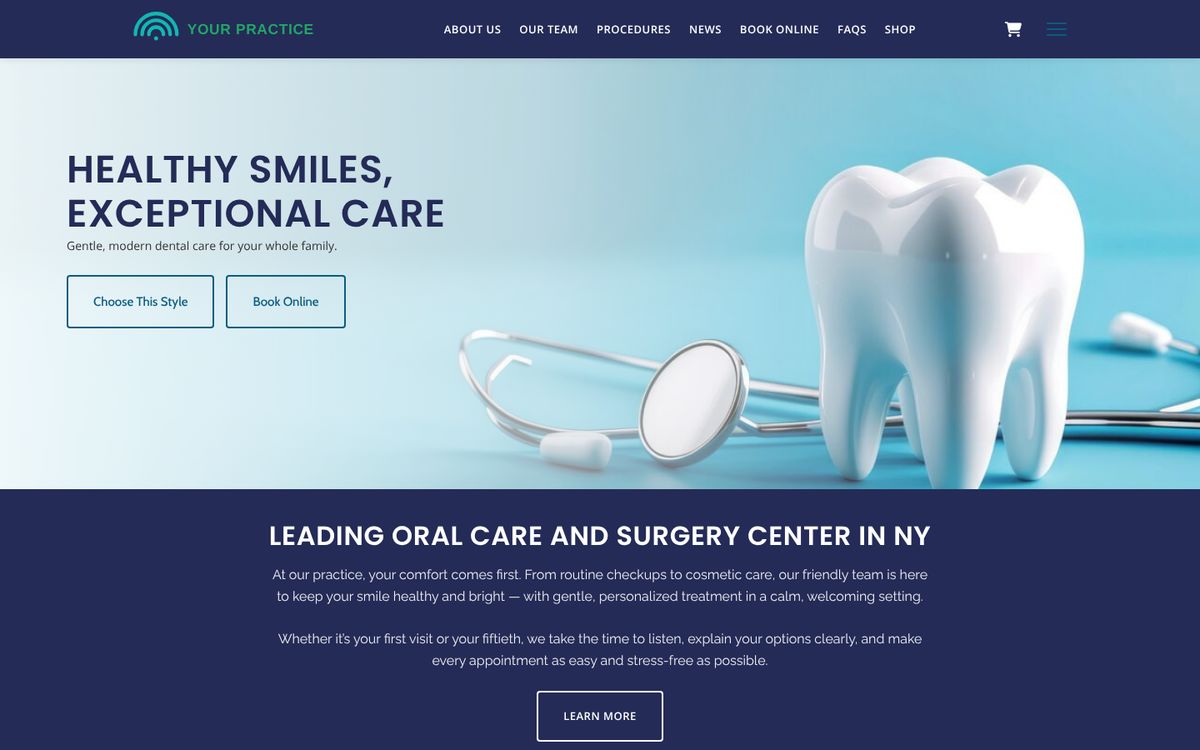 Clinical & Precise design, desktop view