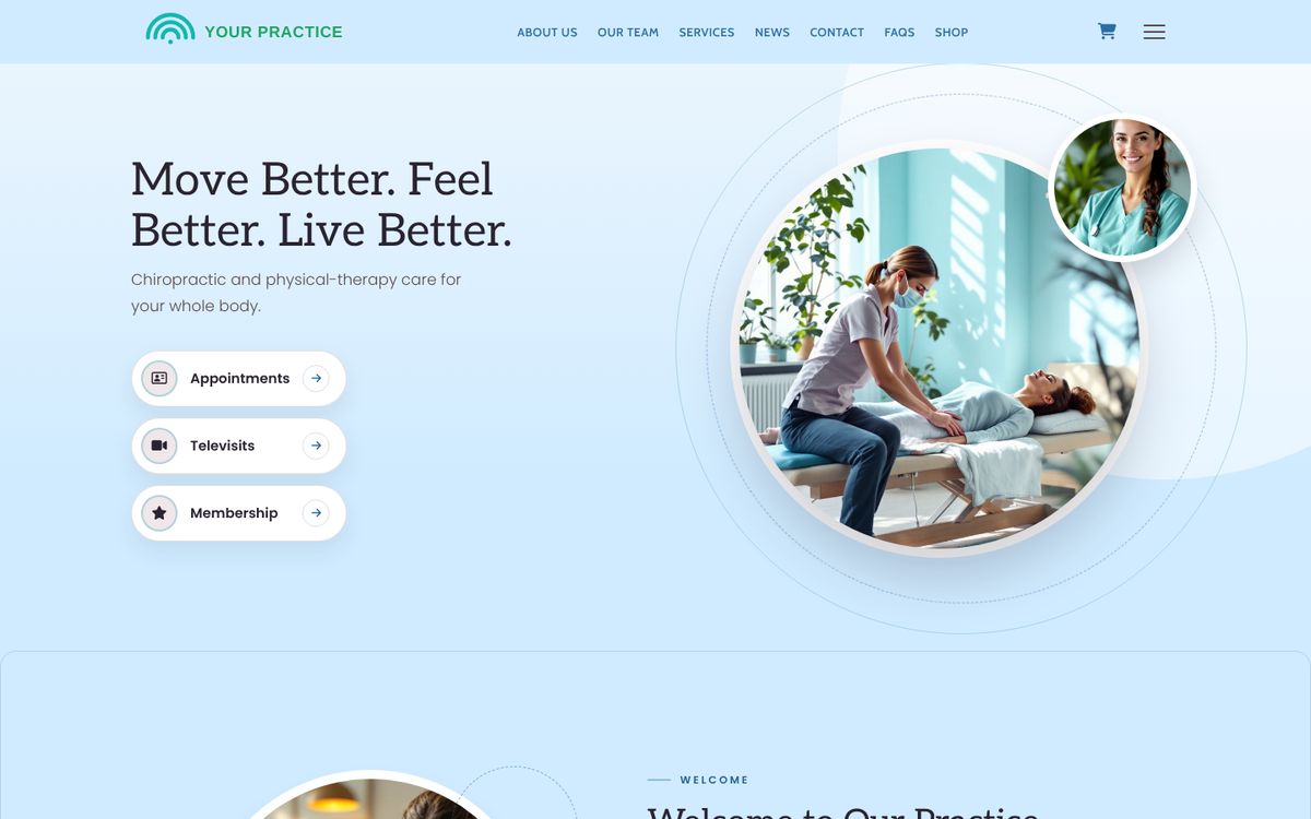 Chiropractic & Physical Therapy design, desktop view